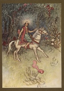 Plate 24: A bright light, like that of the Moon, was seen shining on his forehead, from Folk-Tales of Bengal