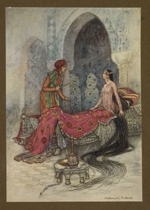 In a Trice She Woke Up, Sat Up in Her Bed, and Eyeing the Stranger, Enquired Who He Was, from Folk-Tales of Bengal