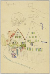 Alley with Gabled Houses and Covered Wagon, verso: View of a Place with an Onion Dome Church by Wassily Kandinsky