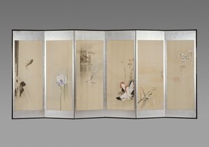 Pair of folding screens: Flowers of the Twelve Months, c.1900 by Watanabe Seitei