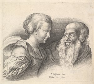 An Old Man and a Girl, after Hulsman, 1635 by Wenceslaus Hollar