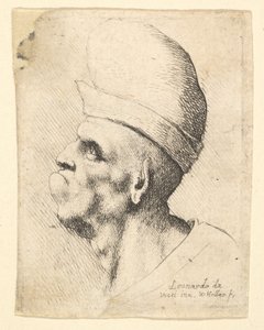 Bust of a Deformed Man Wearing a Bulbous Hat in Profile to the Left by Wenceslaus Hollar