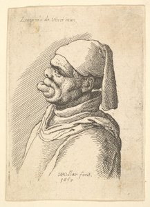 Bust of a Deformed Man with a Hat and a Fat, Protruding Lower Lip in Profile to Left by Wenceslaus Hollar