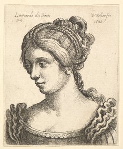 Bust of a Woman Looking Downwards Towards Left with Elaborately Decorated Hair by Wenceslaus Hollar