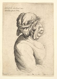 Bust of Woman with Protruding Mouth Wearing Low-Cut Dress and Cloth Bound Around Her Head by Wenceslaus Hollar