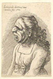 Bust of Woman with Wide-Open Mouth and Long Curly Hair Falling Over Her Shoulders by Wenceslaus Hollar