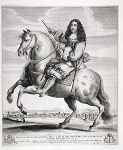 Equestrian Portrait of Charles II with a Landscape by Wenceslaus Hollar