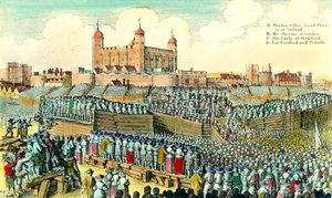 First English Revolution (1641-1649): execution of English politician Thomas Wentworth de Strafford (1593-1641) on 12/05/1641 at Tower Hill in London. Engraving by Wenceslaus Hollar (17th century)