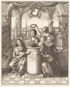 Frontispiece of The History of the Royal Society of London by Thomas Spratt, pub. 1702 by Wenceslaus Hollar
