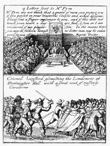 John Pym Reading Out a Letter in the House of Commons; Colonel Thomas Lunsford and His Soldiers Attacking Londoners by Wenceslaus Hollar
