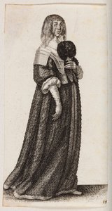 Woman with Veil and a Feather Fan by Wenceslaus Hollar