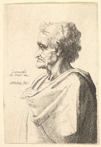 Man with doleful expression to left with hand emerging from cloak by Wenceslaus Hollar