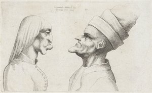 Deformed Heads of a Woman with Straight Hair and a Man with a Double-Brimmed Hat, Caricatures, Heads and Deformations after Leonardo da Vinci (series title)