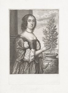 Portrait of a Standing Woman Next to a Laurel Plant by Wenceslaus Hollar