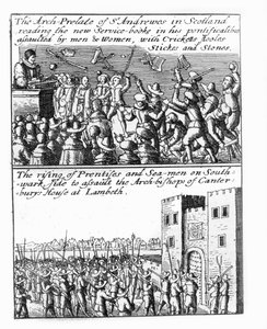 The Arch-Prelate of St Andrews Preaching in Scotland; Rising of Apprentices and Sailors at Lambeth Palace by Wenceslaus Hollar