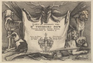 Titlepage with hounds and hunting equipment by Wenceslaus Hollar