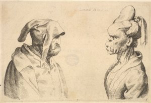 Two Deformed Heads Facing Each Other by Wenceslaus Hollar