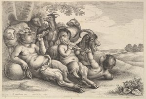 Two Young Satyrs and a Boy, 1647 by Wenceslaus Hollar