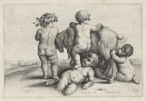 Four Boys, a Satyr and a Goat, Putti and Satyrs (series title) by Wenceslaus Hollar