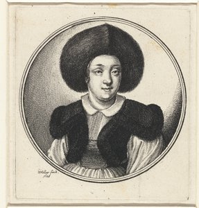 Woman with Fur Hat (Busts of Women in Round Frames) by Wenceslaus Hollar