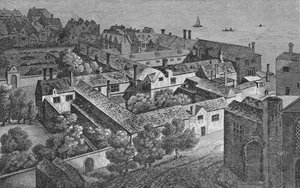 Winchester House, Southwark, about 1649, from the Tower of St. Saviours, c1812