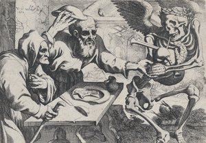 Old Couple and Death with Bagpipes by Werner Jacobsz. van den Valckert