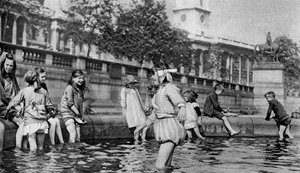 Children Paddling in the Fountains at Trafalgar Square, London