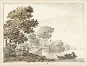 Landscape with a Wooden Bridge and Trees along a Canal