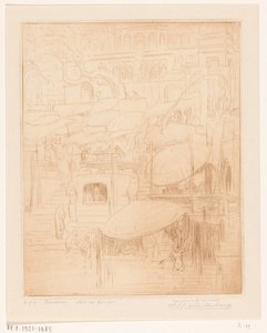 Bathing and Praying Men and Women on the Banks of the Ganges in Benares by Wijnand Otto Jan Nieuwenkamp (signed by artist)