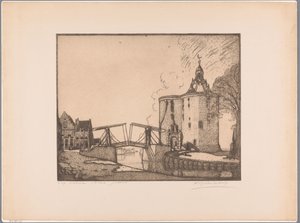 View of the Drommedaris in Enkhuizen by Wijnand Otto Jan Nieuwenkamp (signed by artist)