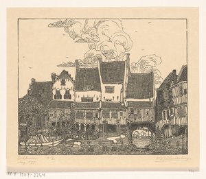 Houses at the Harbor of Enkhuizen by Wijnand Otto Jan Nieuwenkamp (signed by artist)