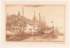 Ship with Firewood on the Banks of the Ganges in Benares by Wijnand Otto Jan Nieuwenkamp (signed by artist)