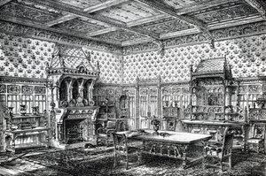 Design for a Gothic Dining Room, published in The House-Furnisher & Decorator, September 1, 1872 by Wilberforce Haddon
