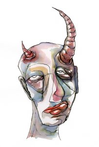 Watercolor Horned Face