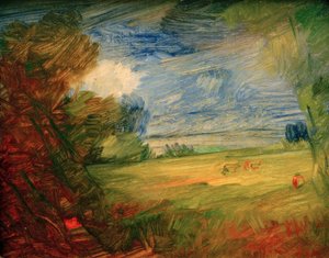 Hilly Meadow Landscape with Red Figure
