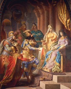 Gudrun consents to marry Attila, King of the Huns, from the Gudrun Saga, Upper Hall, c.1883-84