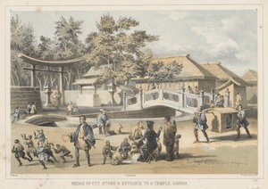 Bridge of Cut Stone and Entrance to a Temple, Simoda, 1855 by Wilhelm Joseph Heine