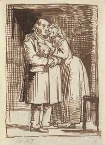 The Sly Wife. A Wife Speaks Earnestly to Her Old Husband and Has Her Arms Around His Neck by Wilhelm Marstrand