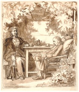 Ewald receives a visit from his hard-hearted mother in a pavilion with a view towards Hven in Rungsted by Wilhelm Marstrand