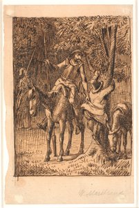 Before the Battle with the Knight of the Mirrors, Don Quixote Helps Sancho Panza Up a Tree