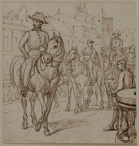 Four-horse Carriage with Fat Gentleman in Hat by Wilhelm Marstrand