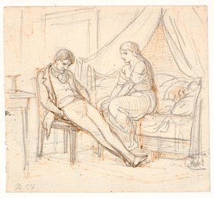 Interior with Melancholic Young Man and a Girl on a Bed by Wilhelm Marstrand