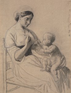 Italian Woman with Naked Child on Lap by Wilhelm Marstrand