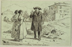 Italian Scene with Two Women and a Priest by Wilhelm Marstrand