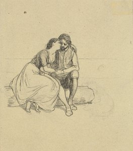 Couple in National Costumes Sitting on a Log by Wilhelm Marstrand