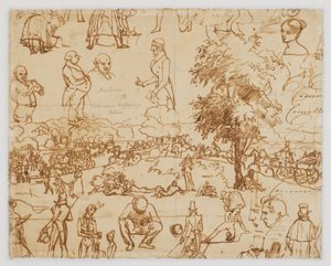 Landscape with Horse Carriages and Numerous Figure Sketches by Wilhelm Marstrand