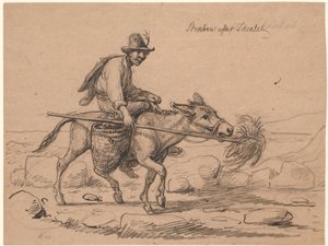 Striving for the ideal. Italian donkey rider drives the animal forward by holding a wisp of hay on a stick in front of its nose by Wilhelm Marstrand