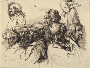 Study Sheet with Eight Male Heads and a Headless Woman by Wilhelm Marstrand