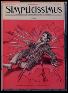 Caricature of Leon Trotsky under attack, from 