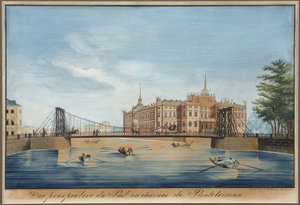 View of the Chain Panteleimonovsky Bridge and the Mikhailovsky Castle across the Fontanka in Saint Petersburg